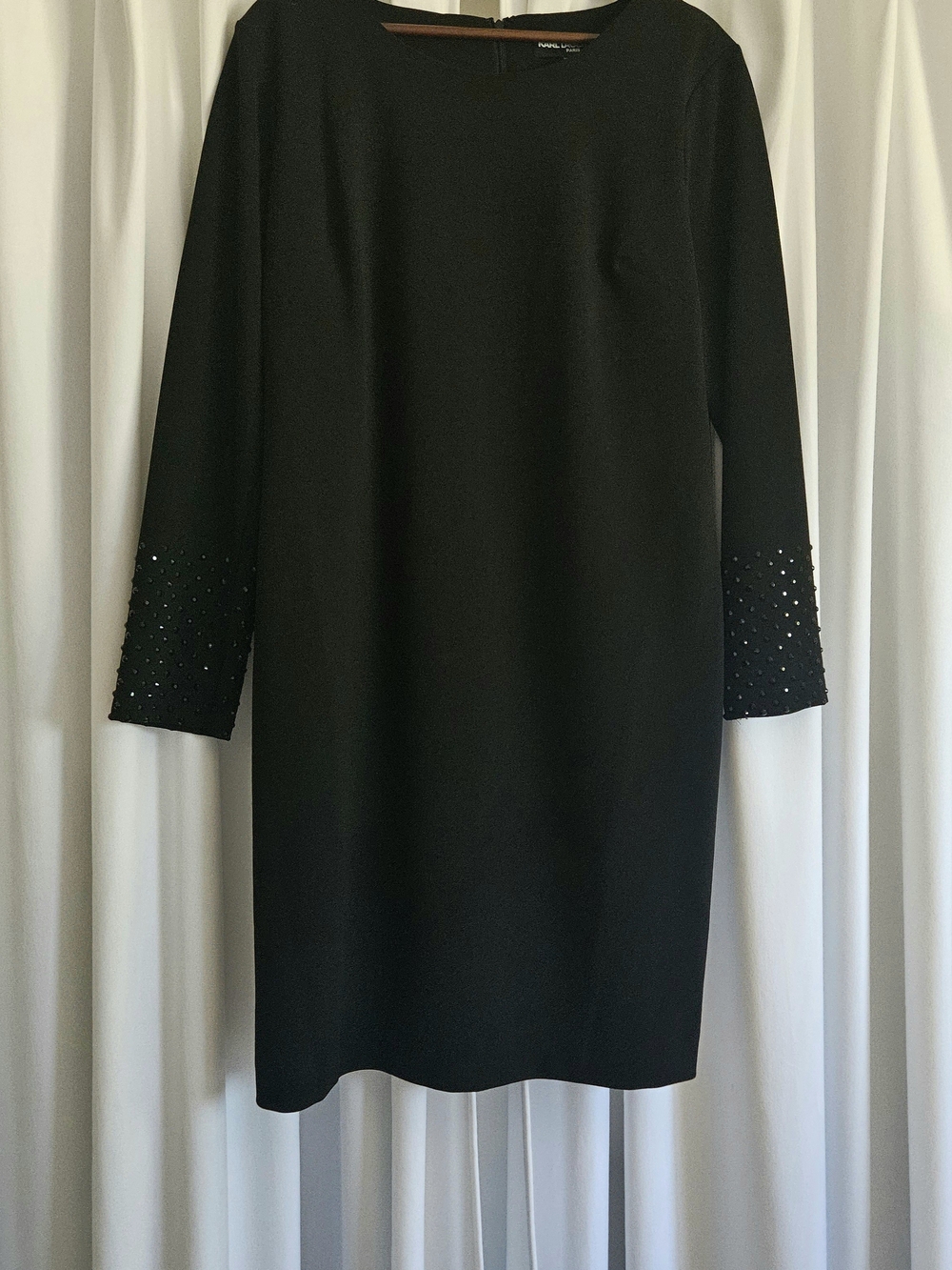 Karl Lagerfeld Black Long Sleeve Cocktail Dress with Embellished Cuffs